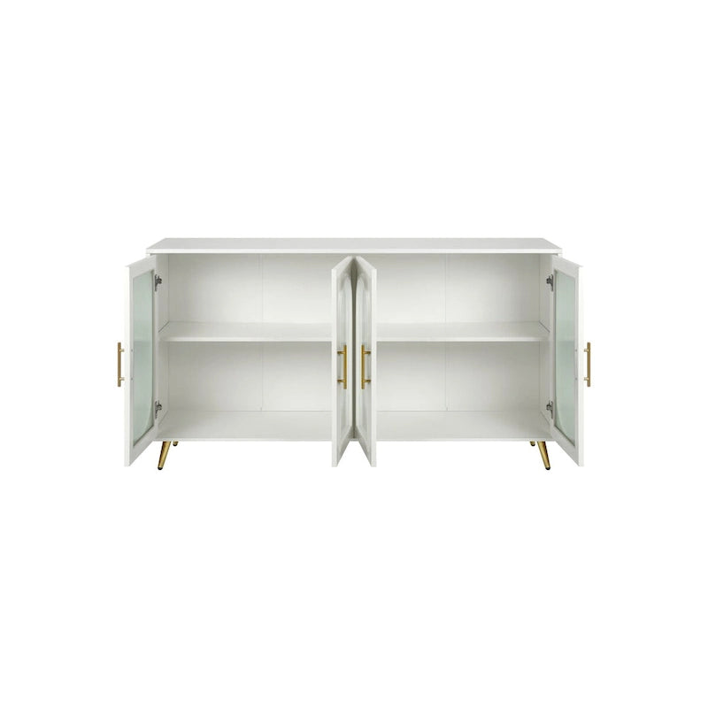 4-Door Fluted Glass Sideboard Buffet Cabinet with Adjustable Shelves, White