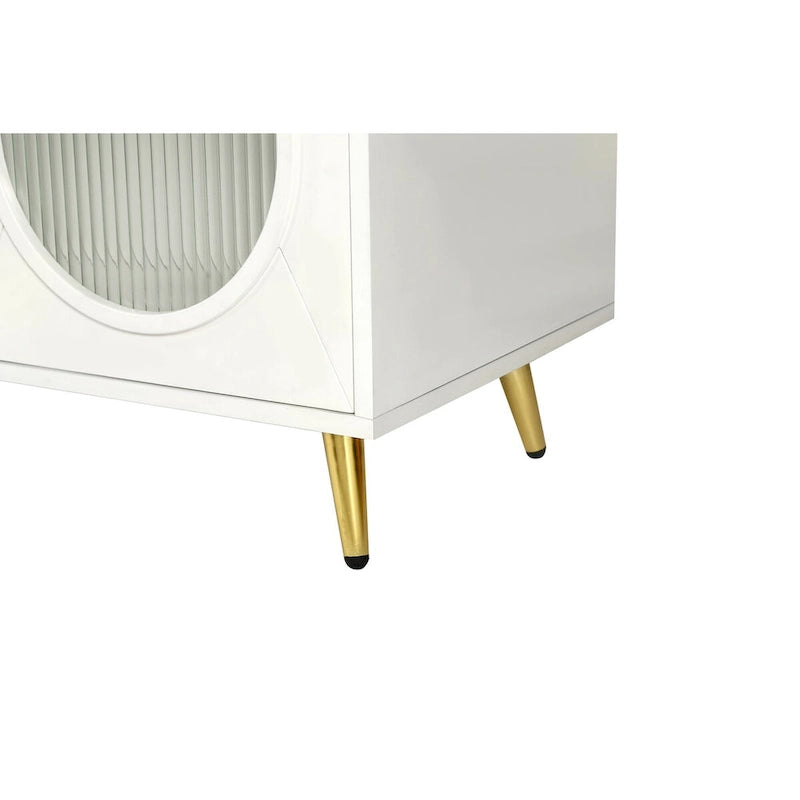 4-Door Fluted Glass Sideboard Buffet Cabinet with Adjustable Shelves, White