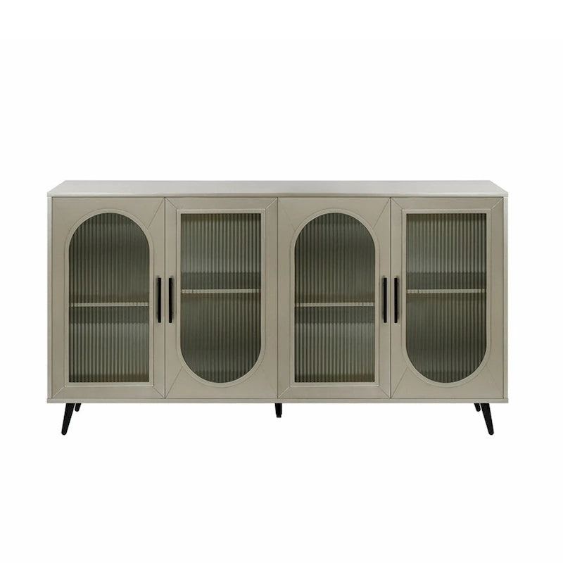 4-Door Fluted Glass Sideboard Buffet Cabinet with Adjustable Shelves, White