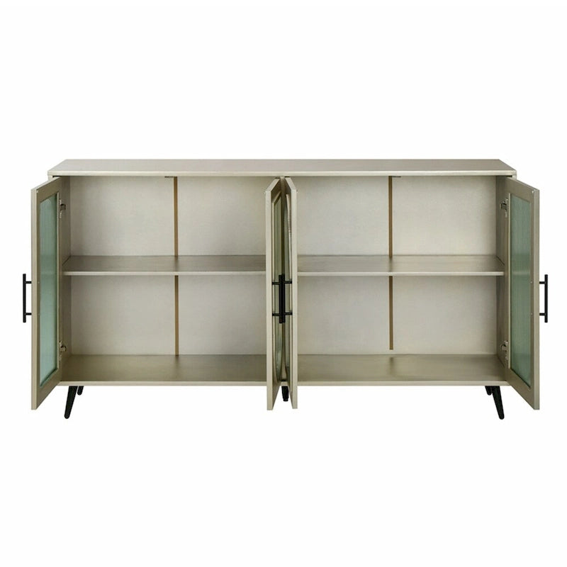 4-Door Fluted Glass Sideboard Buffet Cabinet with Adjustable Shelves, White