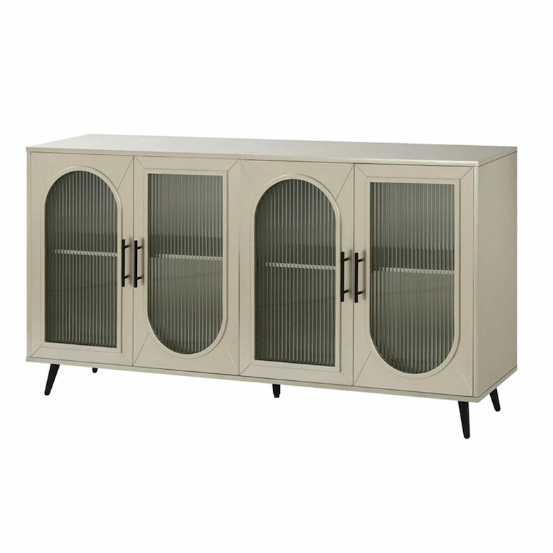4-Door Fluted Glass Sideboard Buffet Cabinet with Adjustable Shelves, White