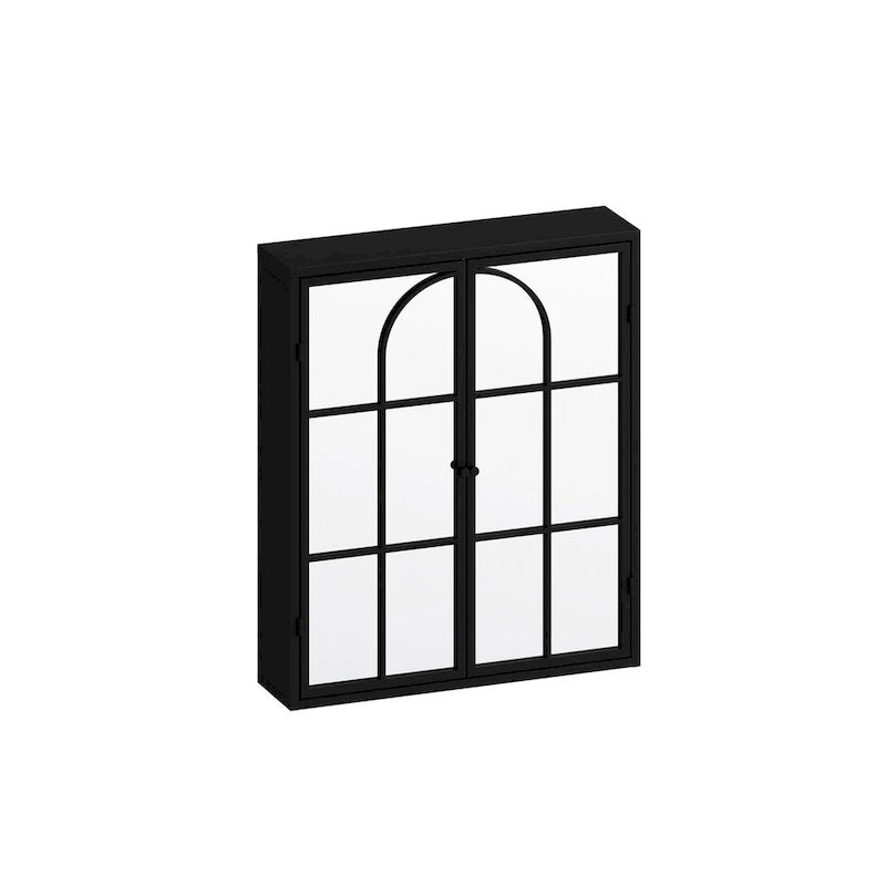 Wall Mounted Double Door Mirror Cabinet with Iron Frame and Storage Shelves Green Black