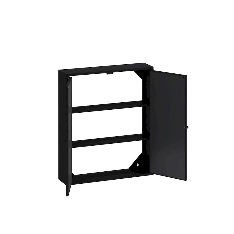 Wall Mounted Double Door Mirror Cabinet with Iron Frame and Storage Shelves Green Black