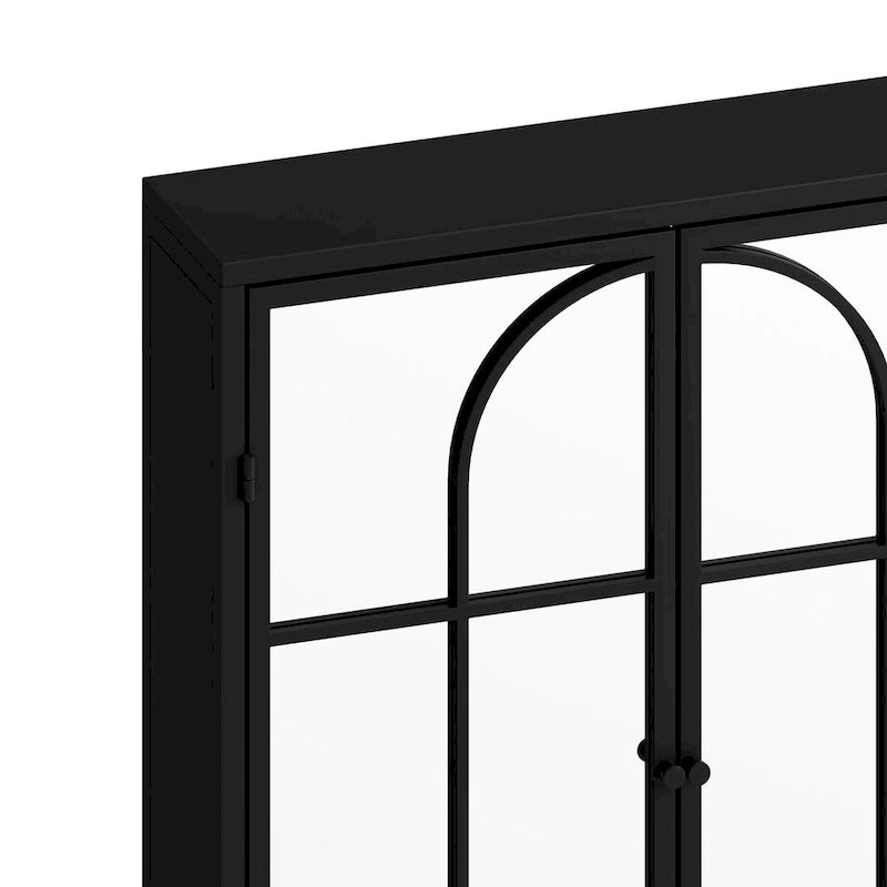 Wall Mounted Double Door Mirror Cabinet with Iron Frame and Storage Shelves Green Black