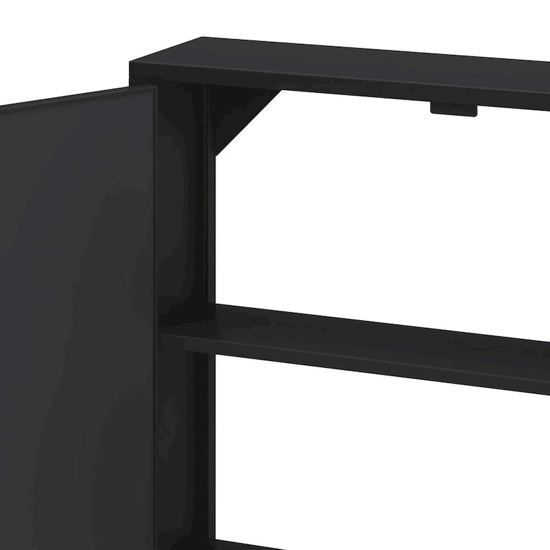 Wall Mounted Double Door Mirror Cabinet with Iron Frame and Storage Shelves Green Black