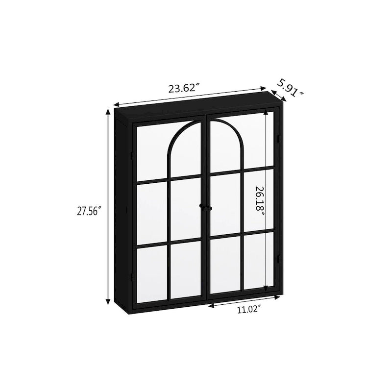 Wall Mounted Double Door Mirror Cabinet with Iron Frame and Storage Shelves Green Black