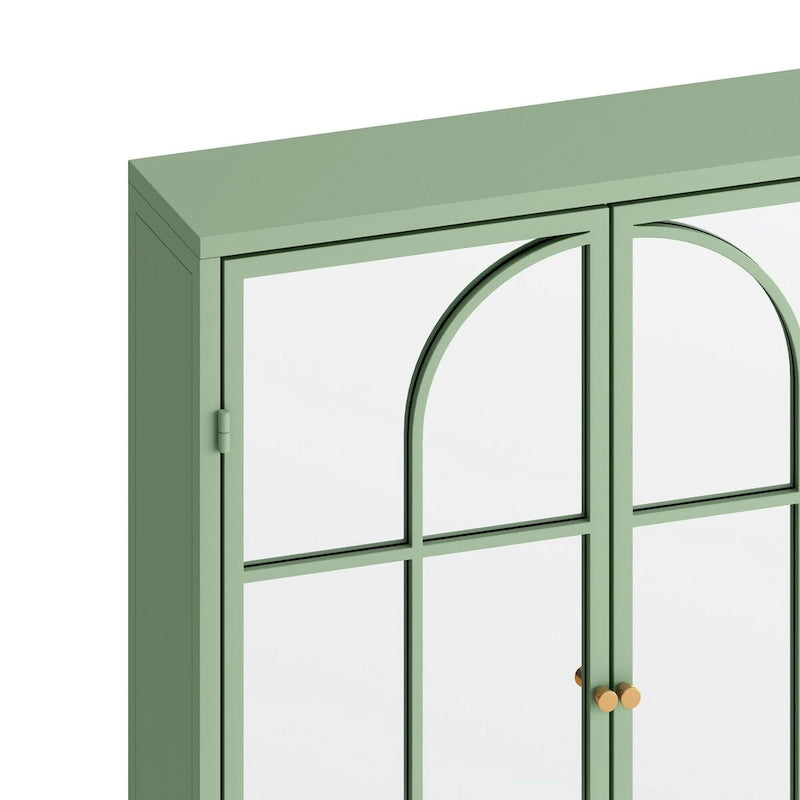 Wall Mounted Double Door Mirror Cabinet with Iron Frame and Storage Shelves Green Black