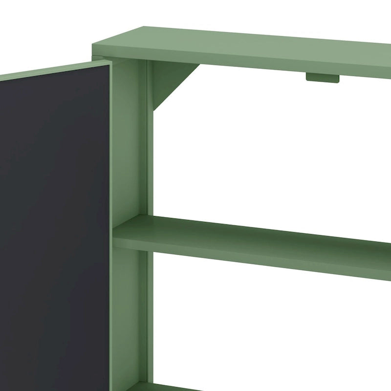 Wall Mounted Double Door Mirror Cabinet with Iron Frame and Storage Shelves Green Black
