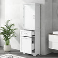 White Freestanding Tall Storage Cabinet with Two Drawers and Adjustable Shelf