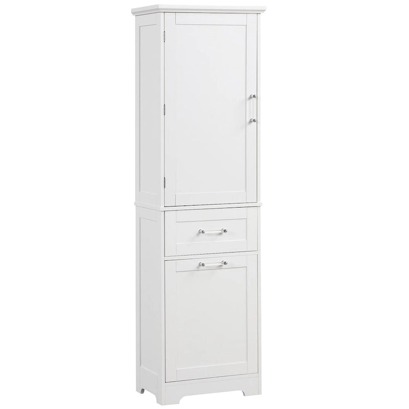 White Freestanding Tall Storage Cabinet with Two Drawers and Adjustable Shelf