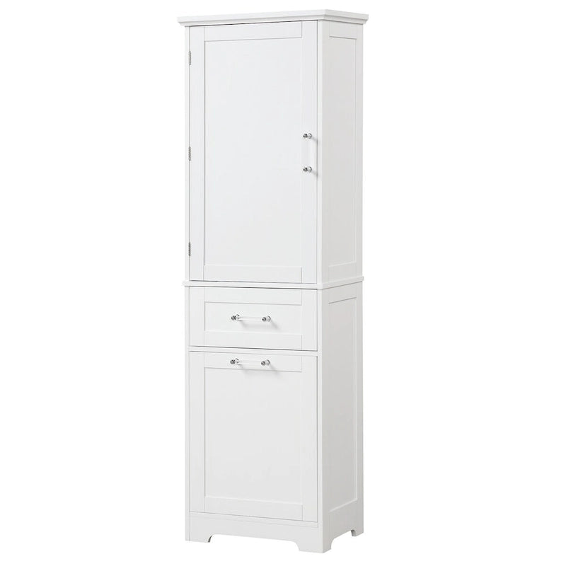 White Freestanding Tall Storage Cabinet with Two Drawers and Adjustable Shelf