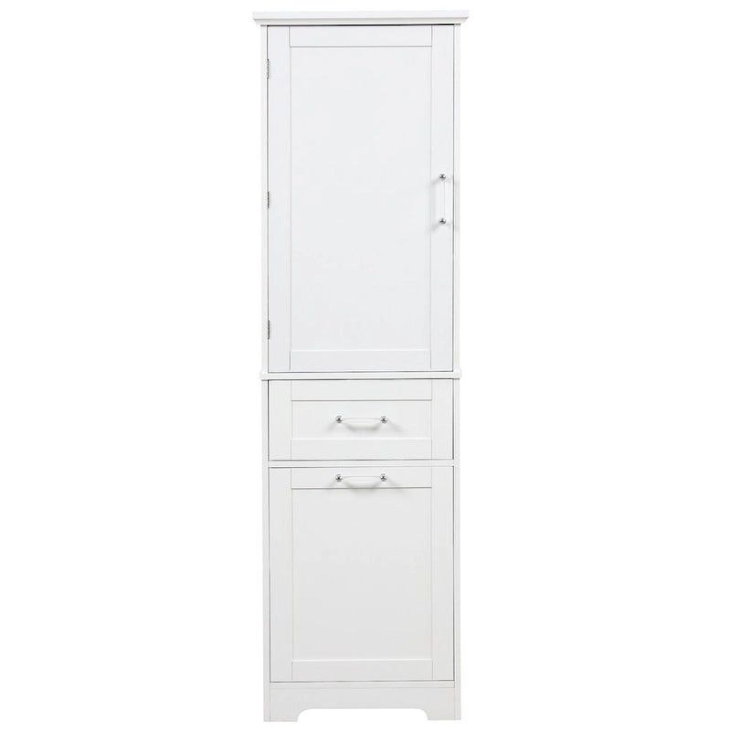 White Freestanding Tall Storage Cabinet with Two Drawers and Adjustable Shelf