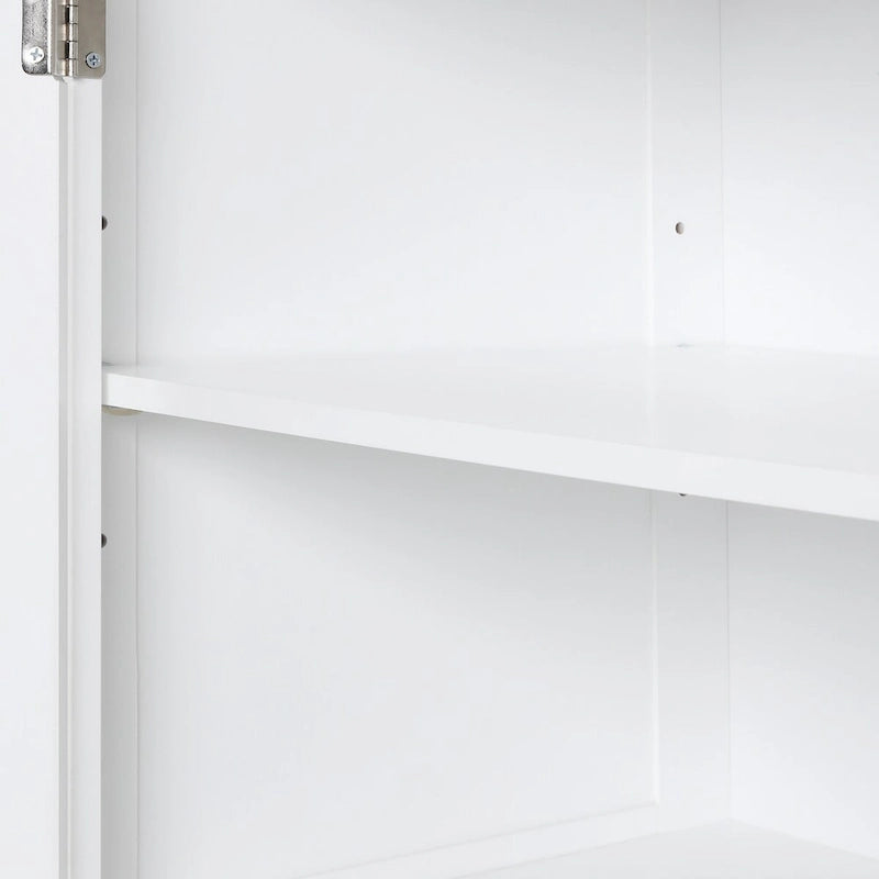 White Freestanding Tall Storage Cabinet with Two Drawers and Adjustable Shelf