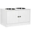 Elevated Double Dog Bowl Feeder with Storage Cabinet, White, Stainless Steel Bowls