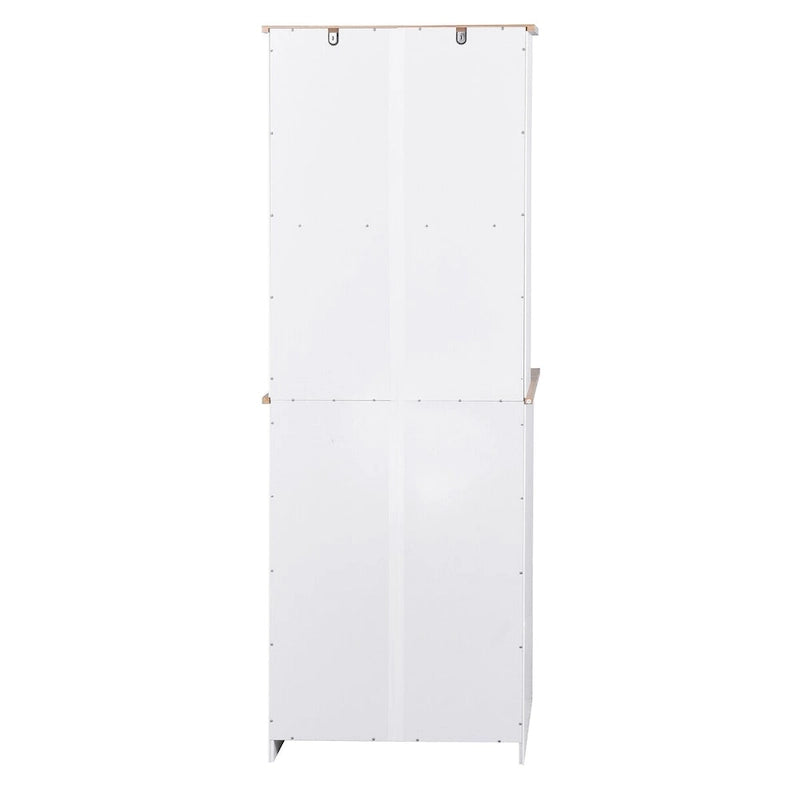 White Kitchen Storage Cabinet with Framed Glass Doors and Microwave Space