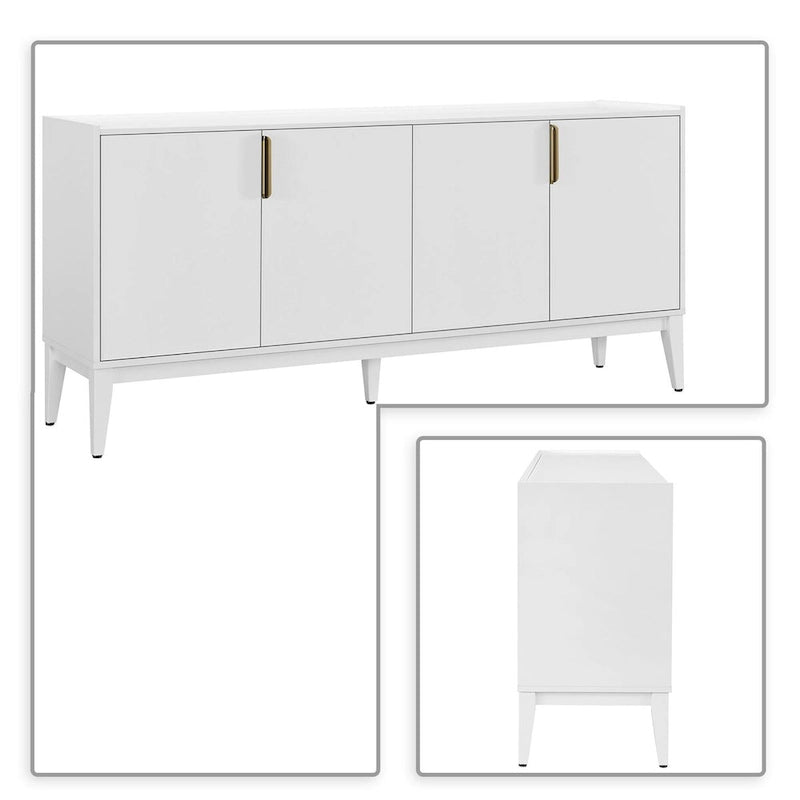 63-Inch Wood Sideboard Cabinet with Gold Handles and Tapered Legs