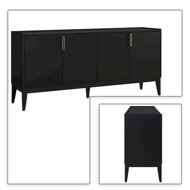 63-Inch Wood Sideboard Cabinet with Gold Handles and Tapered Legs