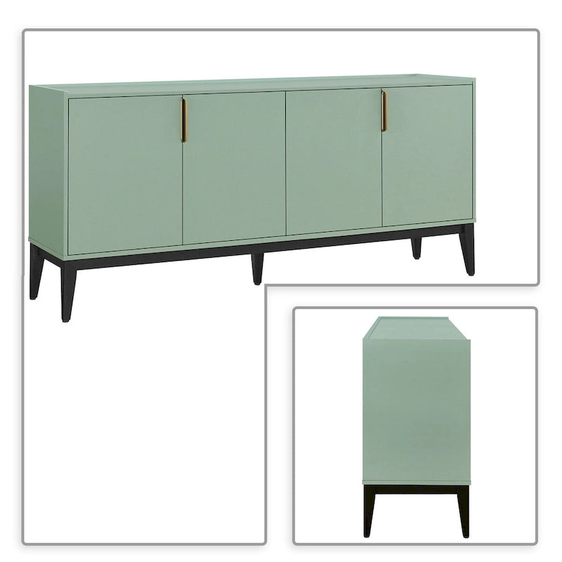 63-Inch Wood Sideboard Cabinet with Gold Handles and Tapered Legs