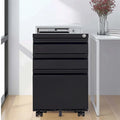 Steel 3-Drawer Locking Mobile File Cabinet with Wheels, Black/White