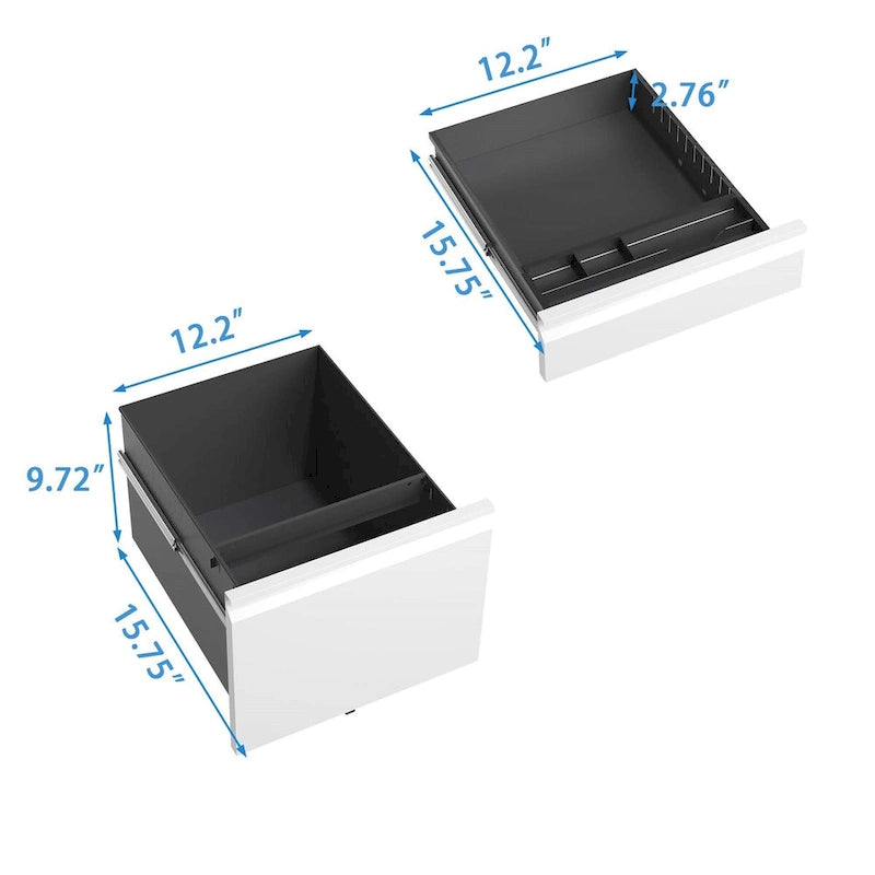 Steel 3-Drawer Locking Mobile File Cabinet with Wheels, Black/White