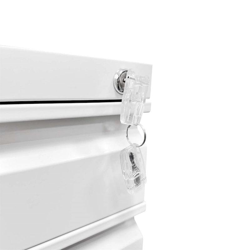 Steel 3-Drawer Locking Mobile File Cabinet with Wheels, Black/White