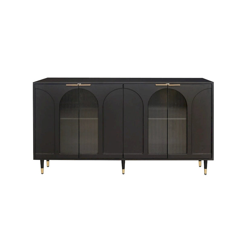 Fluted Glass Door Storage Cabinet with Arched Design and Metal Legs, Mint Green or Black