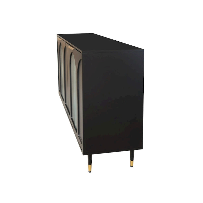 Fluted Glass Door Storage Cabinet with Arched Design and Metal Legs, Mint Green or Black