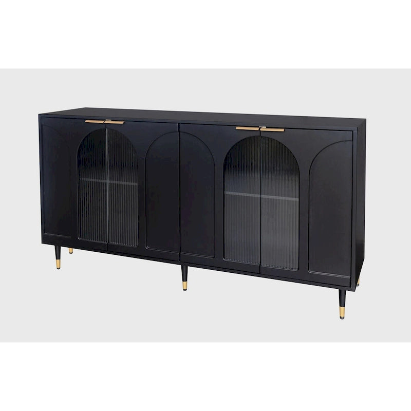Fluted Glass Door Storage Cabinet with Arched Design and Metal Legs, Mint Green or Black