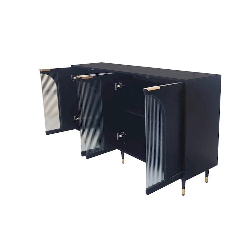 Fluted Glass Door Storage Cabinet with Arched Design and Metal Legs, Mint Green or Black