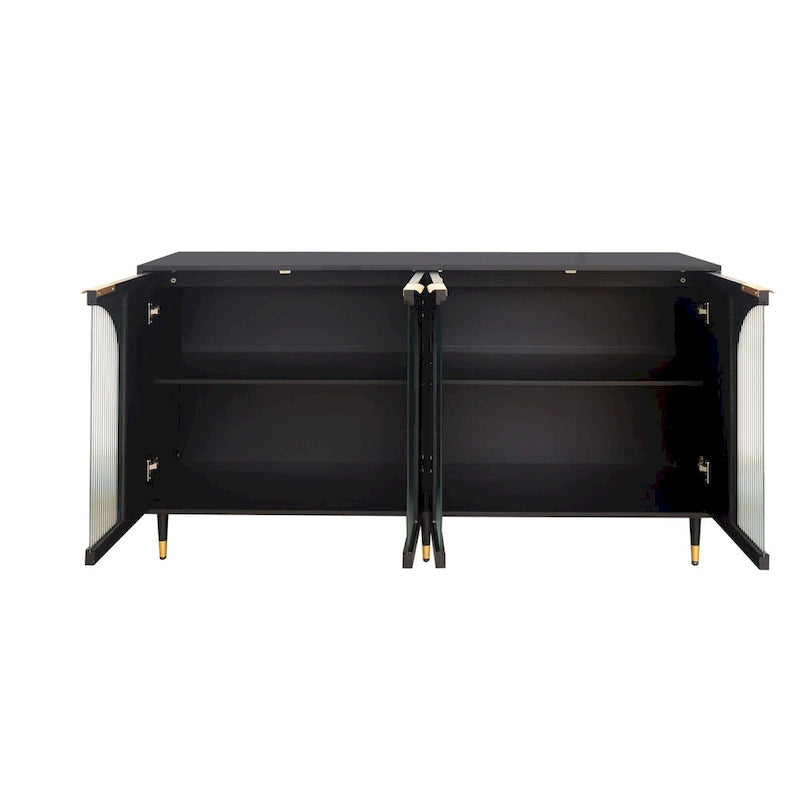 Fluted Glass Door Storage Cabinet with Arched Design and Metal Legs, Mint Green or Black