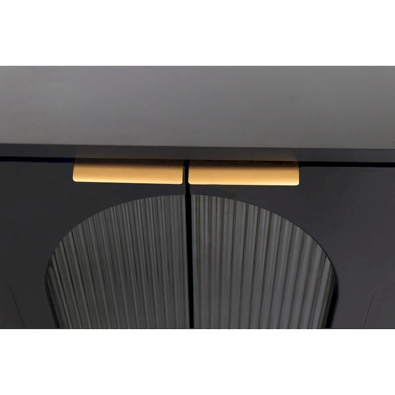 Fluted Glass Door Storage Cabinet with Arched Design and Metal Legs, Mint Green or Black