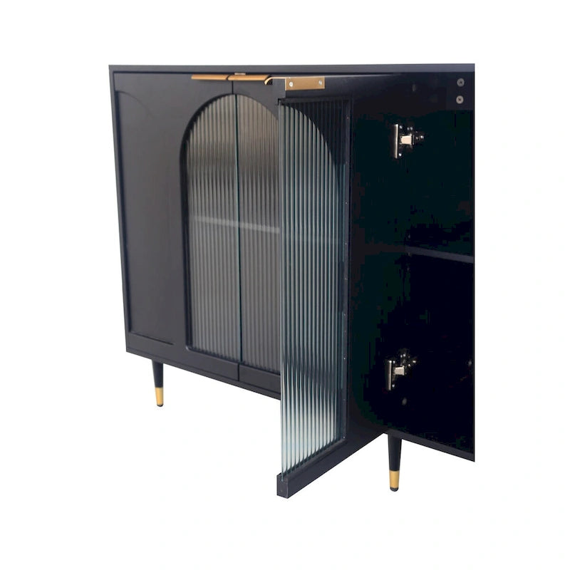 Fluted Glass Door Storage Cabinet with Arched Design and Metal Legs, Mint Green or Black