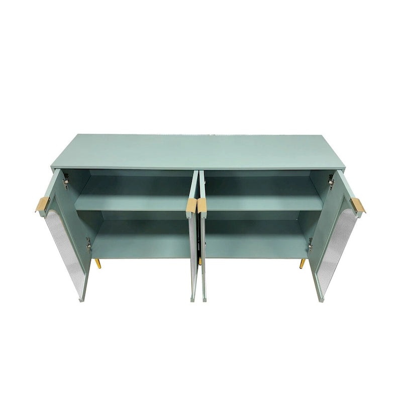 Fluted Glass Door Storage Cabinet with Arched Design and Metal Legs, Mint Green or Black