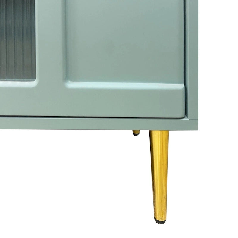 Fluted Glass Door Storage Cabinet with Arched Design and Metal Legs, Mint Green or Black