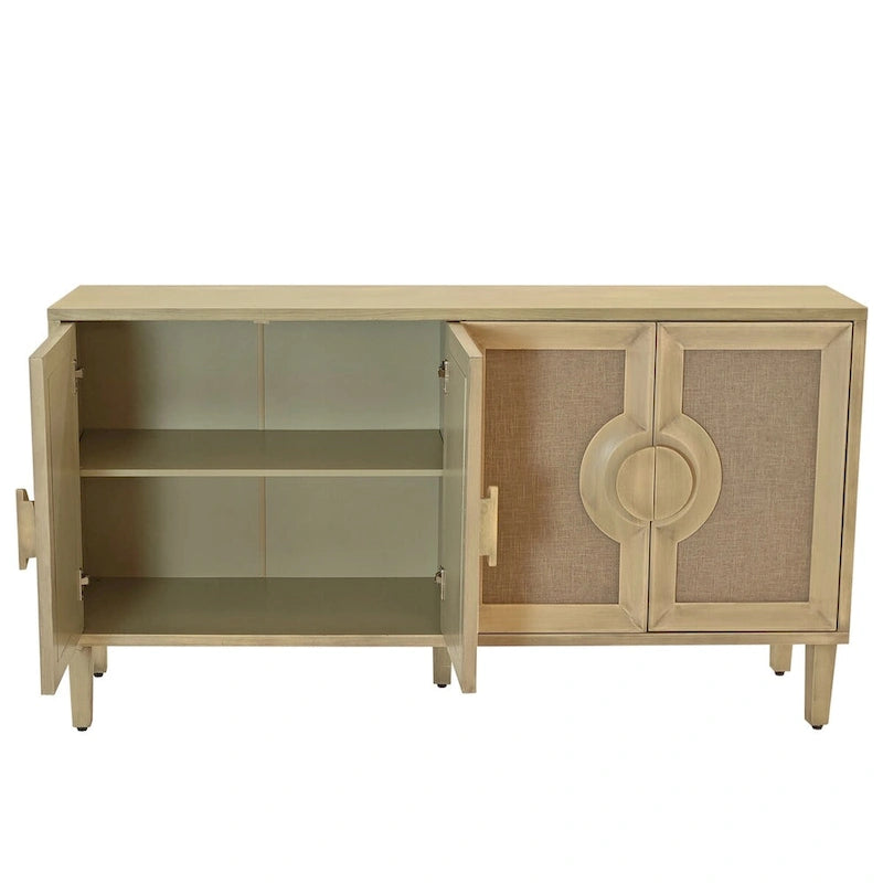 Vintage Cream 4-Door Sideboard Cabinet with Linen Panels and Round Handles