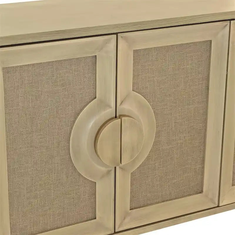 Vintage Cream 4-Door Sideboard Cabinet with Linen Panels and Round Handles
