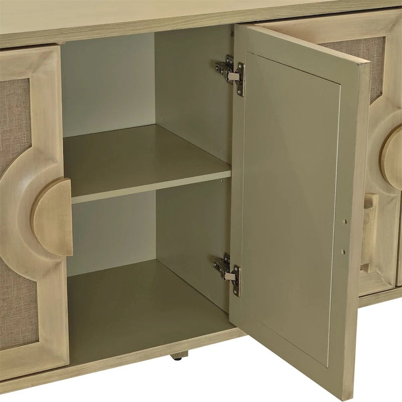 Vintage Cream 4-Door Sideboard Cabinet with Linen Panels and Round Handles
