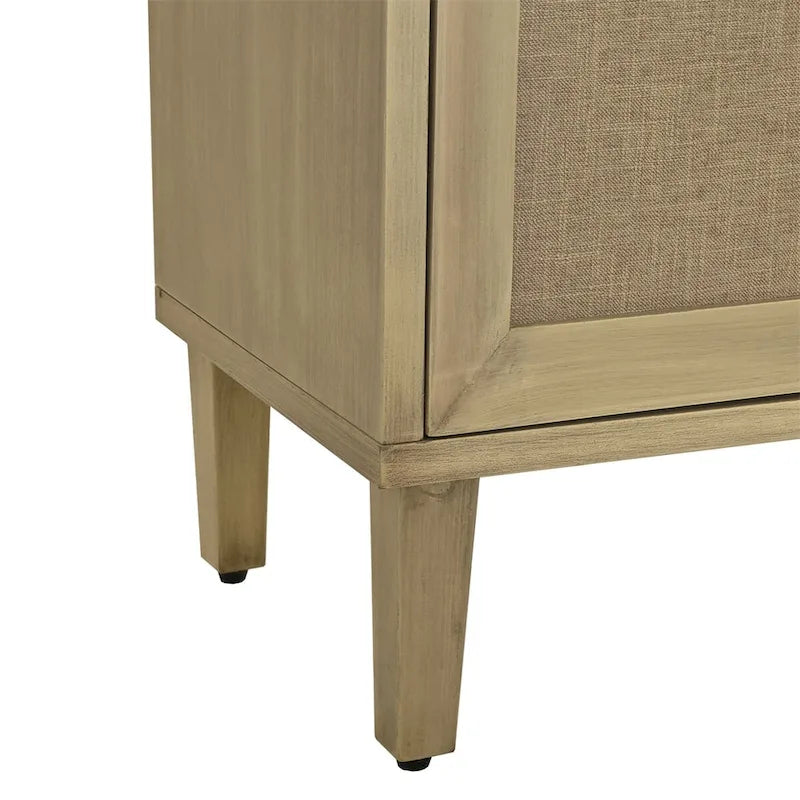Vintage Cream 4-Door Sideboard Cabinet with Linen Panels and Round Handles