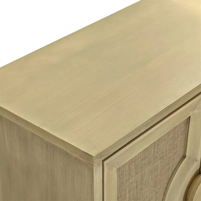 Vintage Cream 4-Door Sideboard Cabinet with Linen Panels and Round Handles