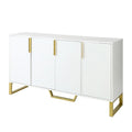 60-Inch Modern Sideboard Cabinet with 4 Doors, Gold Legs, Marble-Look Top, Adjustable Shelves, White & Black