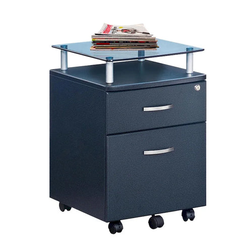 2-Drawer Mobile File Cabinet with Tempered Glass Top and Locking Mechanism, Graphite Gray