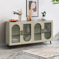 4-Door Arched Glass Sideboard Storage Cabinet with Metal Legs, Beige