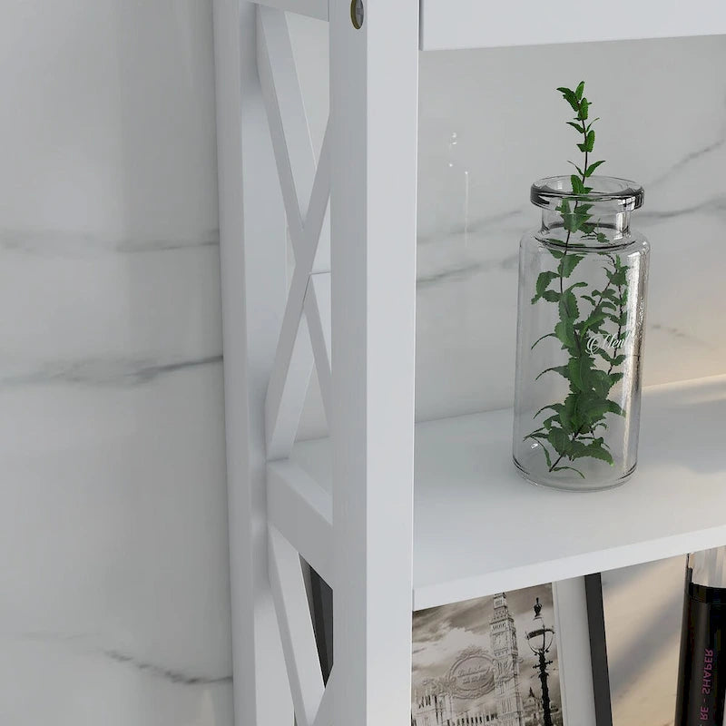 White Over-the-Toilet Storage Cabinet with Drawer and Open Shelves
