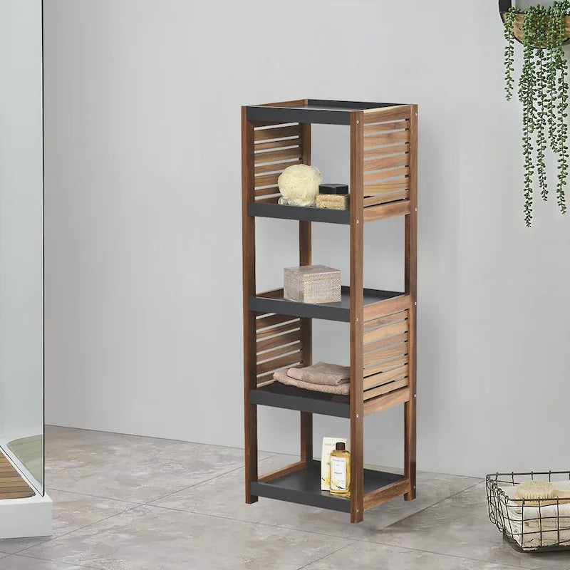 4-Tier Open Shelf Storage Unit with Vented Design, Brown and Gray