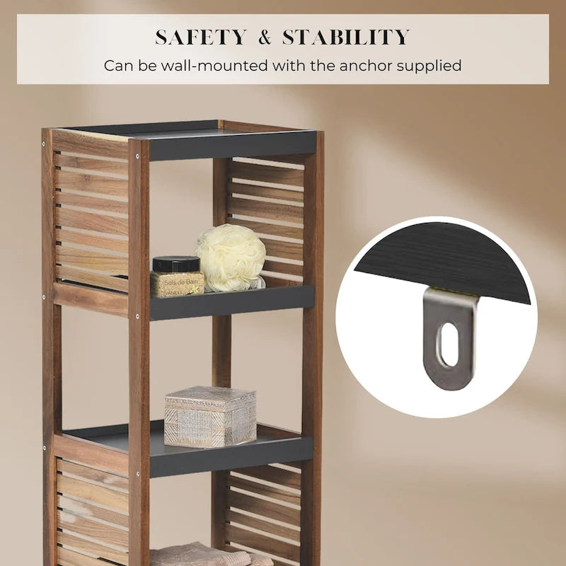 4-Tier Open Shelf Storage Unit with Vented Design, Brown and Gray