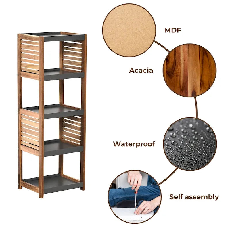 4-Tier Open Shelf Storage Unit with Vented Design, Brown and Gray