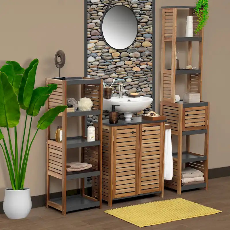 4-Tier Open Shelf Storage Unit with Vented Design, Brown and Gray