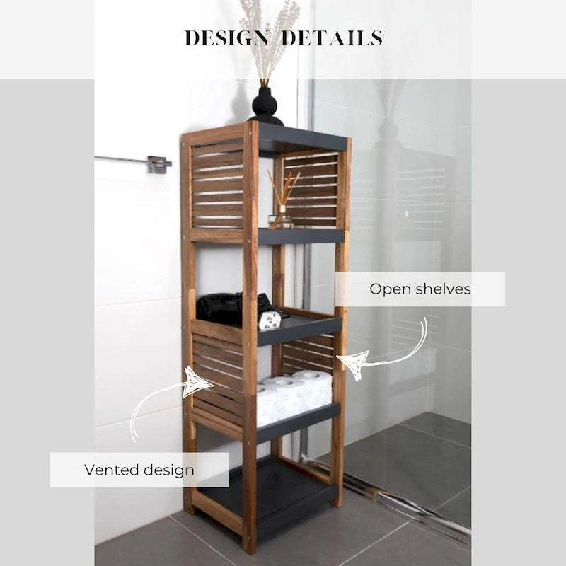 4-Tier Open Shelf Storage Unit with Vented Design, Brown and Gray