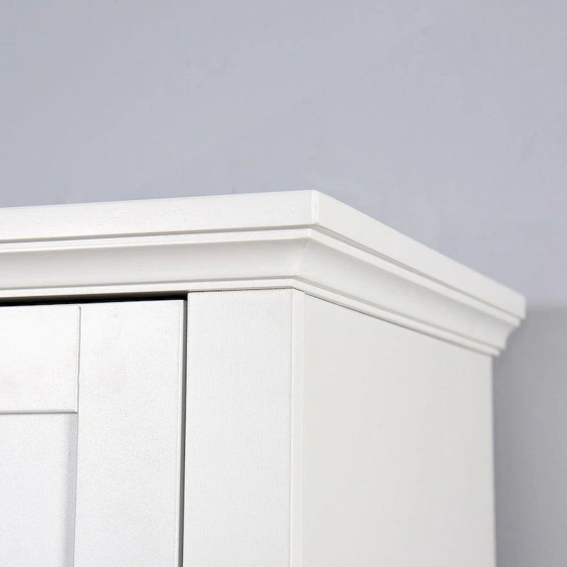 Freestanding White Wood Bathroom Storage Cabinet with Open Shelves and Doors