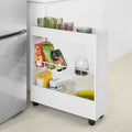 3-Tier Slim Rolling Storage Cart with Swivel Casters, White & Natural